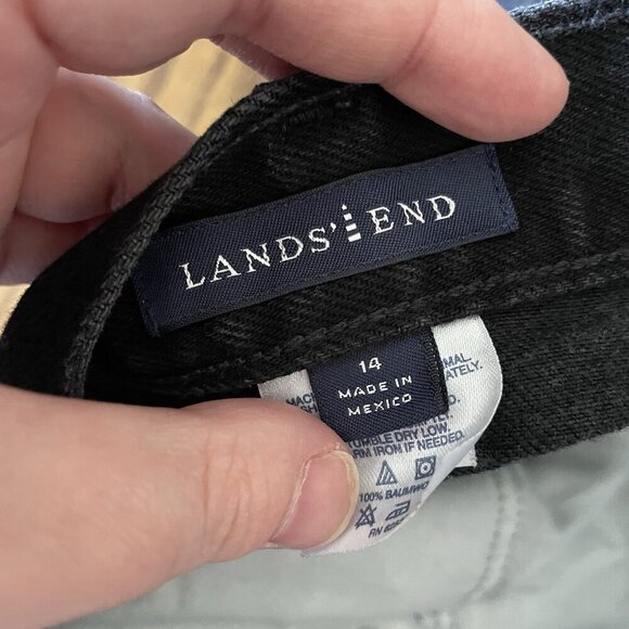 Lands End Women Sz 14 Black Dark Wash Relaxed Fit Denim Hi-Rise Jeans *Altered* - Picture 7 of 9